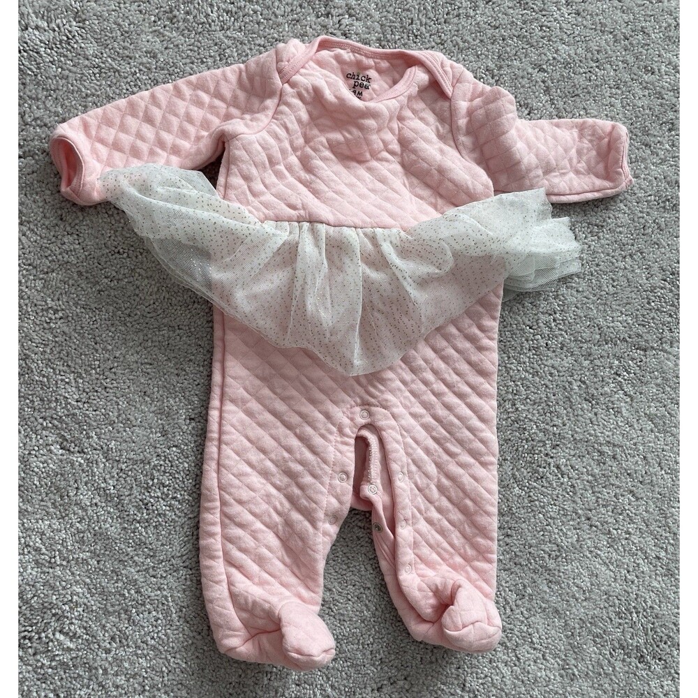 Chick Pea Romper Bodysuit Tutu Skirt One Piece Footed 6-9M Baby Girl Pink Outfit